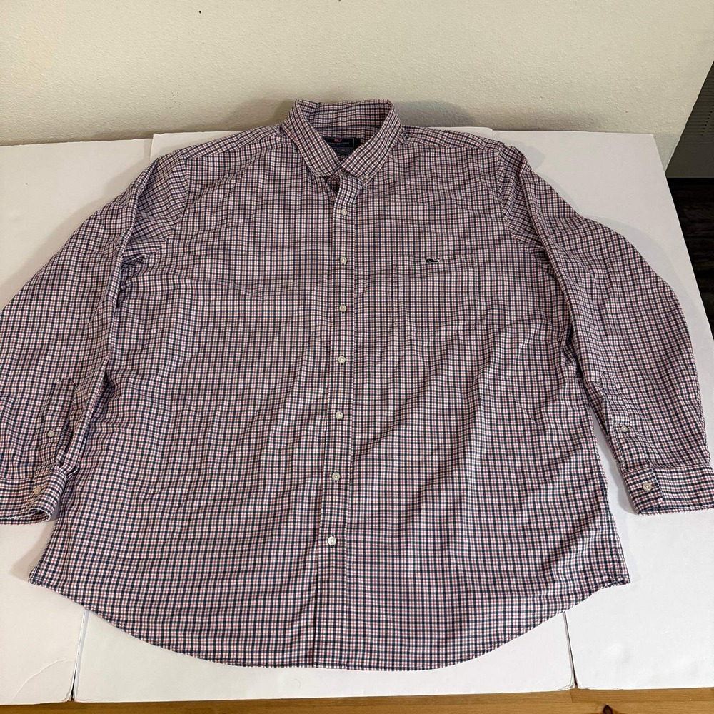 Vineyard Vines Performance Tucker Shirt Mens 3XL Blue Red Plaid Button Down Tall
